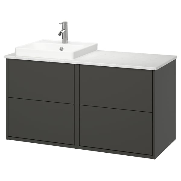 HAVBÄCK / ORRSJÖN Bathroom vanity with sink & faucet, dark gray/white marble effect, 49x21 1/2x28 3/8 "