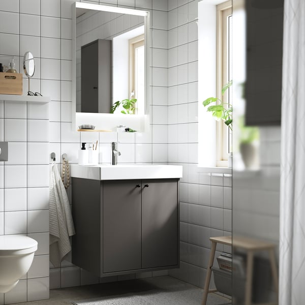HAVBÄCK / ORRSJÖN Bathroom vanity with sink & faucet, dark gray, 25x21 3/4x28 3/4 "