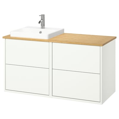 HAVBÄCK / ORRSJÖN Bathroom vanity with sink & faucet, white/bamboo, 49x21 1/2x28 3/8 "