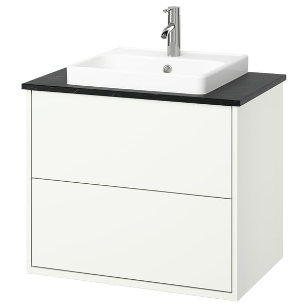 HAVBÄCK / ORRSJÖN Bathroom vanity with sink & faucet, white/black marble effect, 31x21 1/2x28 3/8 "