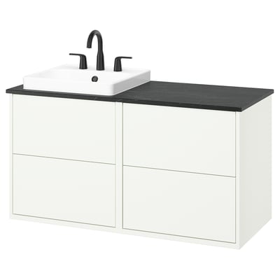 HAVBÄCK / ORRSJÖN Bathroom vanity with sink & faucet, white/black marble effect, 49x21 1/2x28 3/8 "