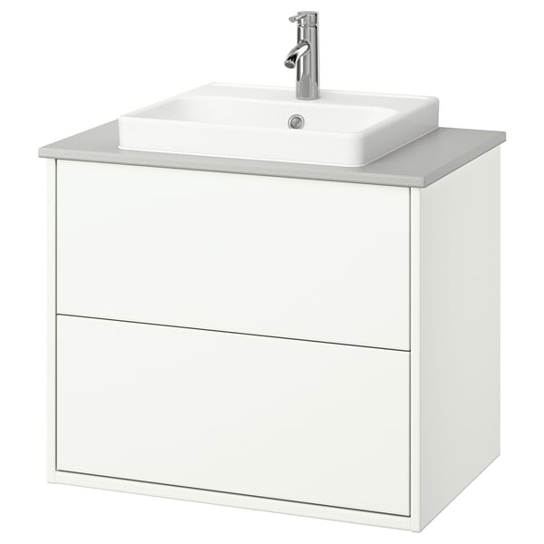 HAVBÄCK / ORRSJÖN Bathroom vanity with sink & faucet, white/gray stone effect, 31x21 1/2x28 3/8 "