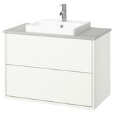 HAVBÄCK / ORRSJÖN Bathroom vanity with sink & faucet, white/gray stone effect, 37x21 1/2x28 3/8 "