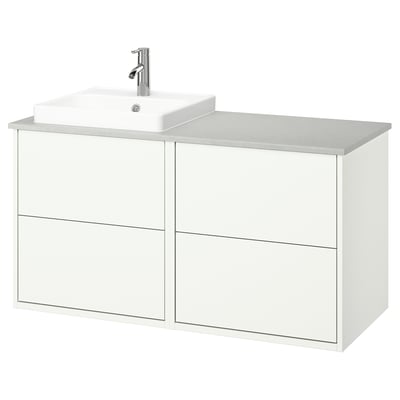 HAVBÄCK / ORRSJÖN Bathroom vanity with sink & faucet, white/gray stone effect, 49x21 1/2x28 3/8 "