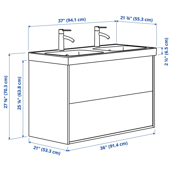 HAVBÄCK / ORRSJÖN Bathroom vanity with sink & faucets, beige, 37x21 3/4x27 5/8 "