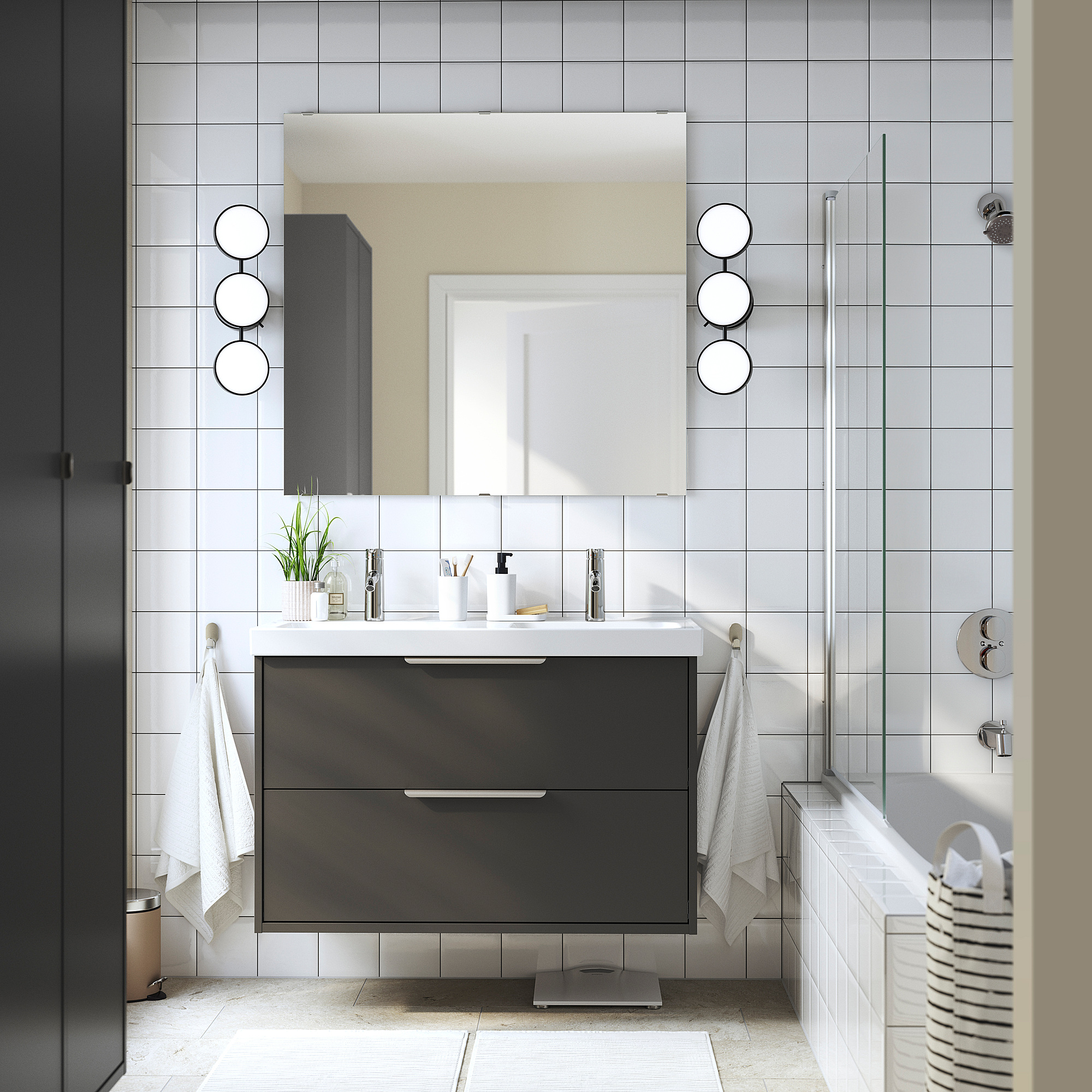 HAVBÄCK / ORRSJÖN Bathroom vanity with sink & faucets, dark gray, 37x21 3/4x27 5/8 "