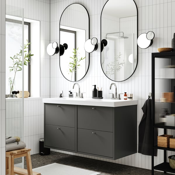 HAVBÄCK / ORRSJÖN Bathroom vanity with sink & faucets, dark gray, 49x21 3/4x27 5/8 "