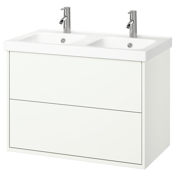HAVBÄCK / ORRSJÖN Bathroom vanity with sink & faucets, white, 37x21 3/4x27 5/8 "