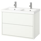HAVBÄCK / ORRSJÖN Bathroom vanity with sink & faucets, white, 37x21 3/4x27 5/8 "