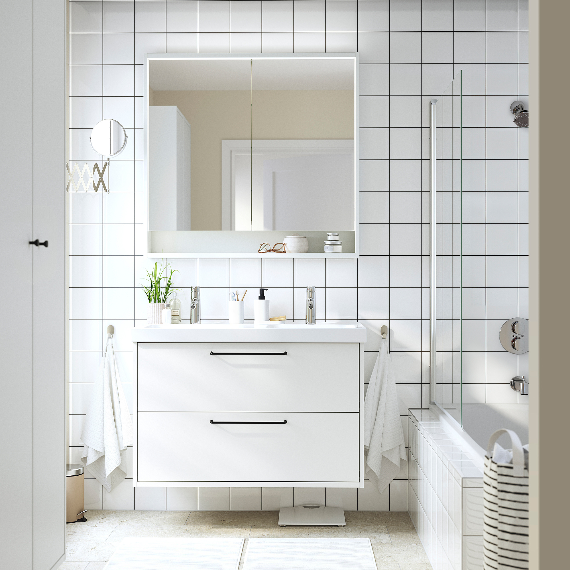 HAVBÄCK / ORRSJÖN Bathroom vanity with sink & faucets, white, 37x21 3/4x27 5/8 "