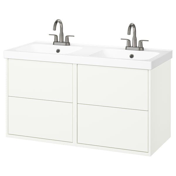 HAVBÄCK / ORRSJÖN Bathroom vanity with sink & faucets, white, 49x21 3/4x27 5/8 "