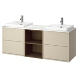HAVBÄCK / ORRSJÖN Double vanity with sink & faucet, beige/brown oak effect/white marble effect, 67x21 1/2x28 3/8 "