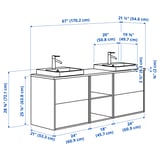 HAVBÄCK / ORRSJÖN Double vanity with sink & faucet, beige/brown oak effect/white marble effect, 67x21 1/2x28 3/8 "