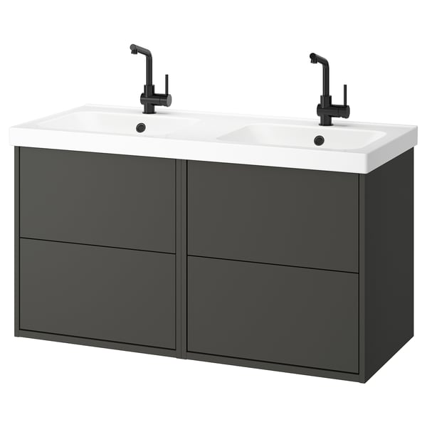 HAVBÄCK / ORRSJÖN Double vanity with sink & faucet, dark gray, 49x213 ...