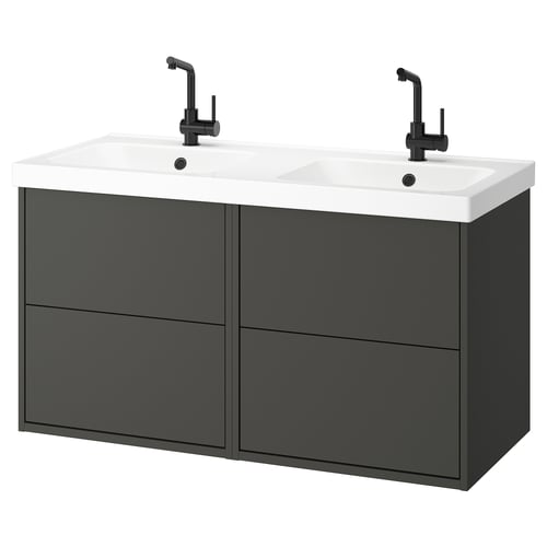 HAVBÄCK / ORRSJÖN Double vanity with sink & faucet, dark gray, 49x213 ...