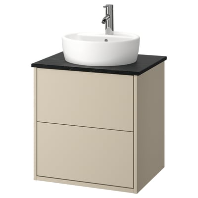 HAVBÄCK / TÖRNVIKEN Bathroom vanity with sink & faucet, beige/black marble effect, 25x21 1/2x31 3/8 "