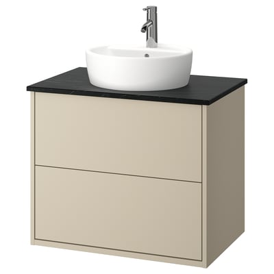 HAVBÄCK / TÖRNVIKEN Bathroom vanity with sink & faucet, beige/black marble effect, 31x21 1/2x31 3/8 "