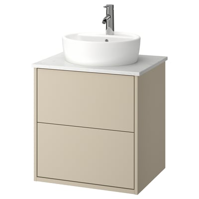 HAVBÄCK / TÖRNVIKEN Bathroom vanity with sink & faucet, beige/white marble effect, 25x21 1/2x31 3/8 "