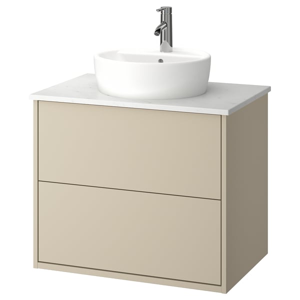 HAVBÄCK / TÖRNVIKEN Bathroom vanity with sink & faucet, beige/white marble effect, 31x21 1/2x31 3/8 "