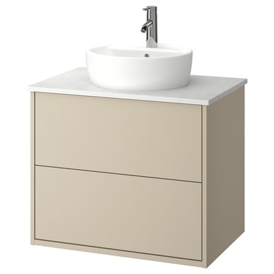 HAVBÄCK / TÖRNVIKEN Bathroom vanity with sink & faucet, beige/white marble effect, 31x21 1/2x31 3/8 "