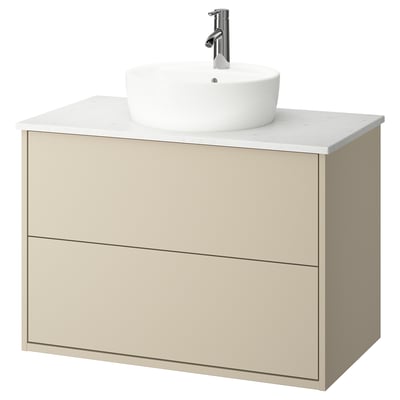 HAVBÄCK / TÖRNVIKEN Bathroom vanity with sink & faucet, beige/white marble effect, 37x21 1/2x31 3/8 "