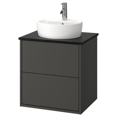 HAVBÄCK / TÖRNVIKEN Bathroom vanity with sink & faucet, dark gray/black marble effect, 25x21 1/2x31 3/8 "