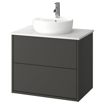 HAVBÄCK / TÖRNVIKEN Bathroom vanity with sink & faucet, dark gray/white marble effect, 31x21 1/2x31 3/8 "