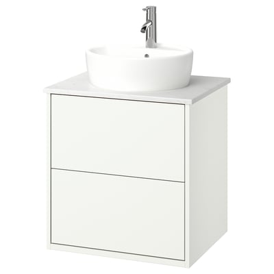 HAVBÄCK / TÖRNVIKEN Bathroom vanity with sink & faucet, white/white marble effect, 25x21 1/2x31 3/8 "