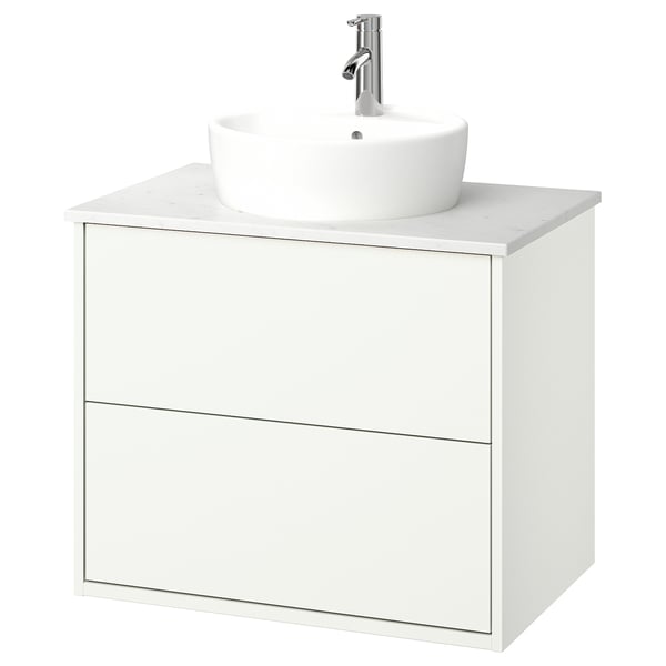 HAVBÄCK / TÖRNVIKEN Bathroom vanity with sink & faucet, white/white marble effect, 31x21 1/2x31 3/8 "