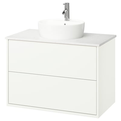 HAVBÄCK / TÖRNVIKEN Bathroom vanity with sink & faucet, white/white marble effect, 37x21 1/2x31 3/8 "