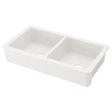 HAVSEN Apron front double bowl sink, white, 37x19 "