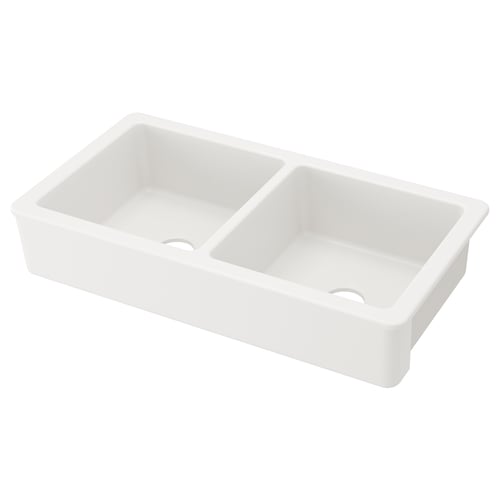 HAVSEN Apron front double bowl sink - white 37x19 "