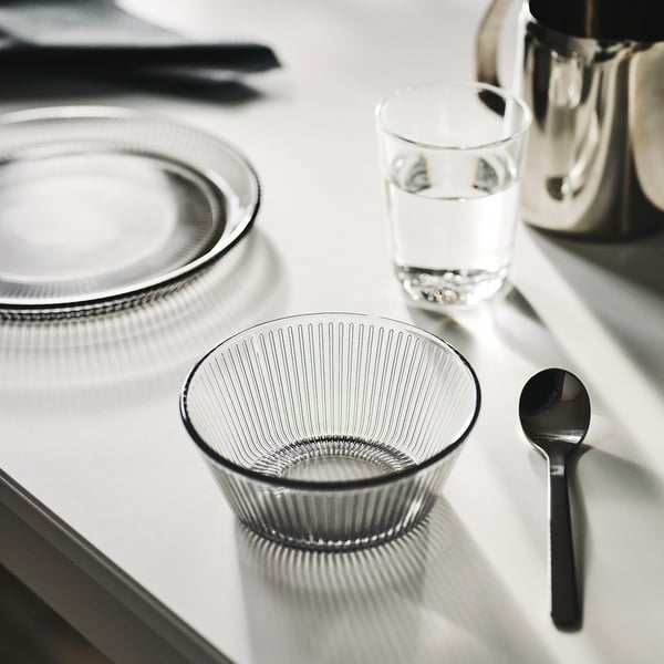 HAVSGÄDDA Bowl, stripe pattern/gray, 4 ½ "