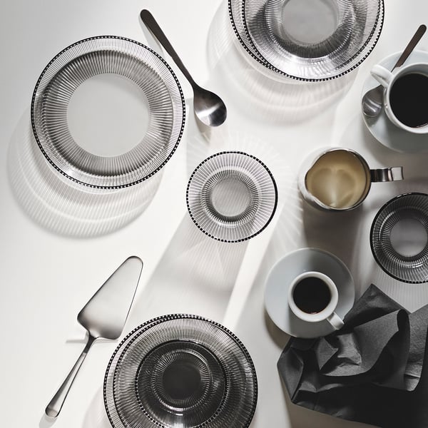 HAVSGÄDDA Deep plate/bowl, stripe pattern/gray, 7 ½ "