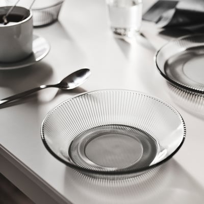 HAVSGÄDDA Deep plate/bowl, stripe pattern/gray, 7 ½ "