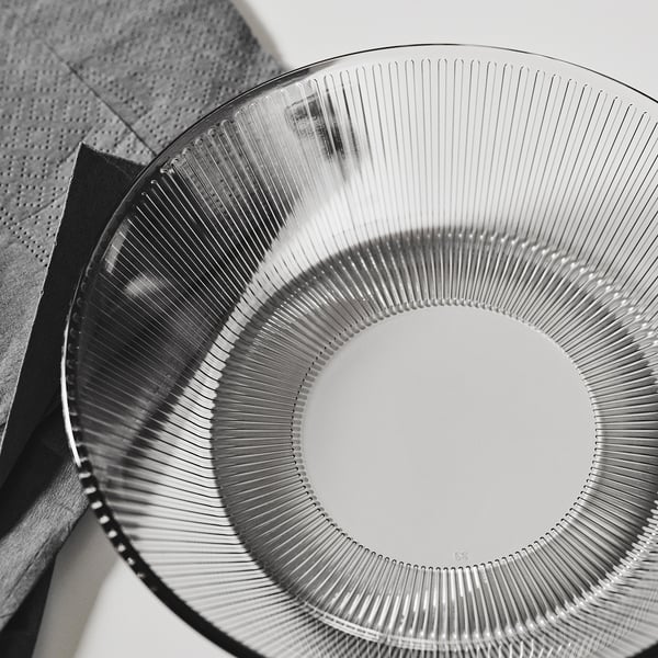 HAVSGÄDDA Deep plate/bowl, stripe pattern/gray, 7 ½ "