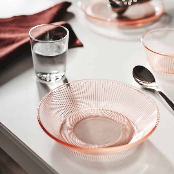 HAVSGÄDDA Deep plate/bowl, stripe pattern/pink, 7 ½ "