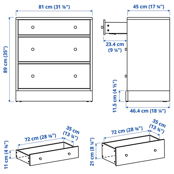 HAVSTA 3-drawer chest, black, 31 7/8x18 1/2x35 "
