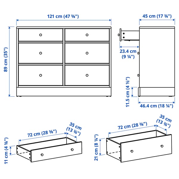 HAVSTA 6-drawer dresser, white, 47 5/8x18 1/2x35 "