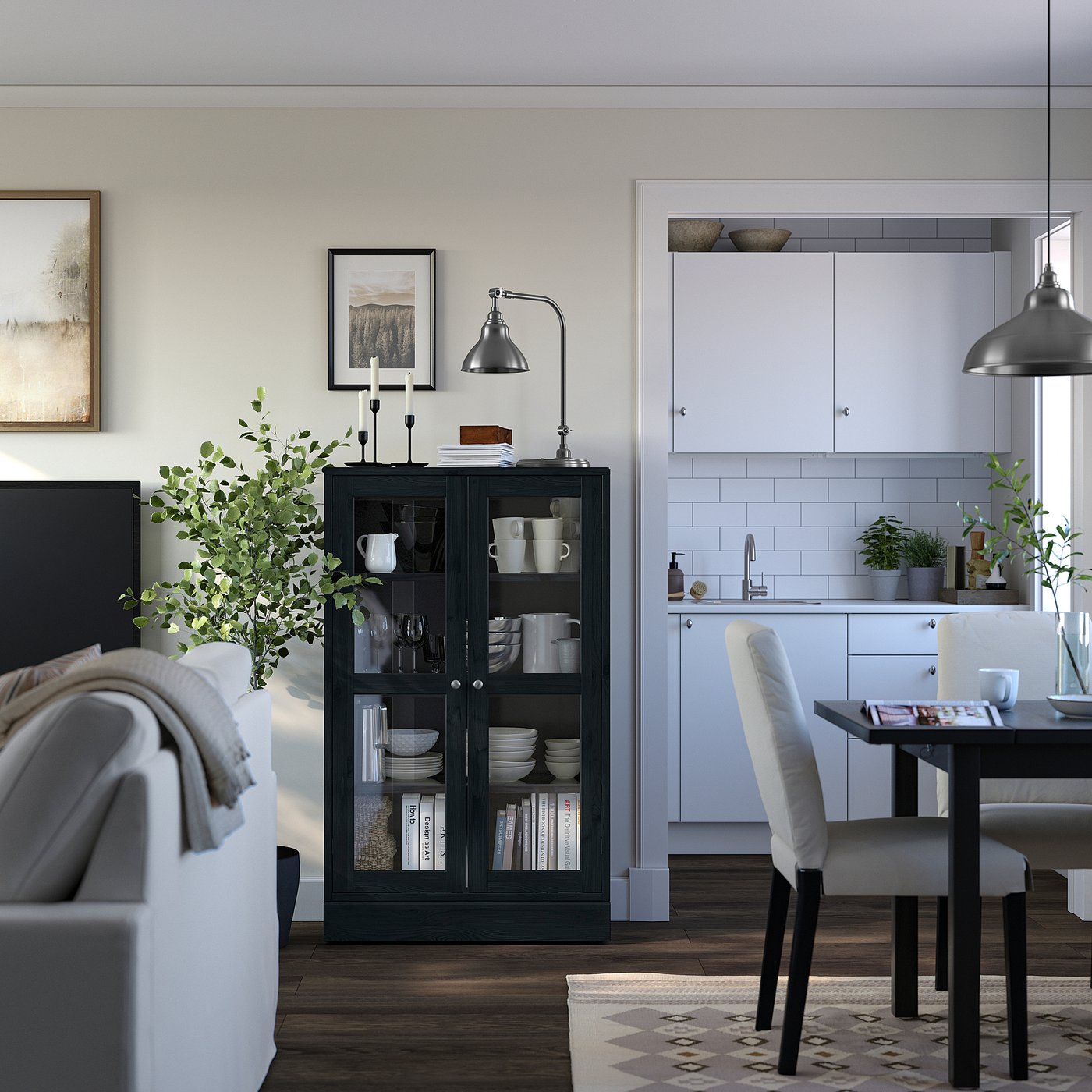 Glass-door cabinet with base, black/clear glass 2