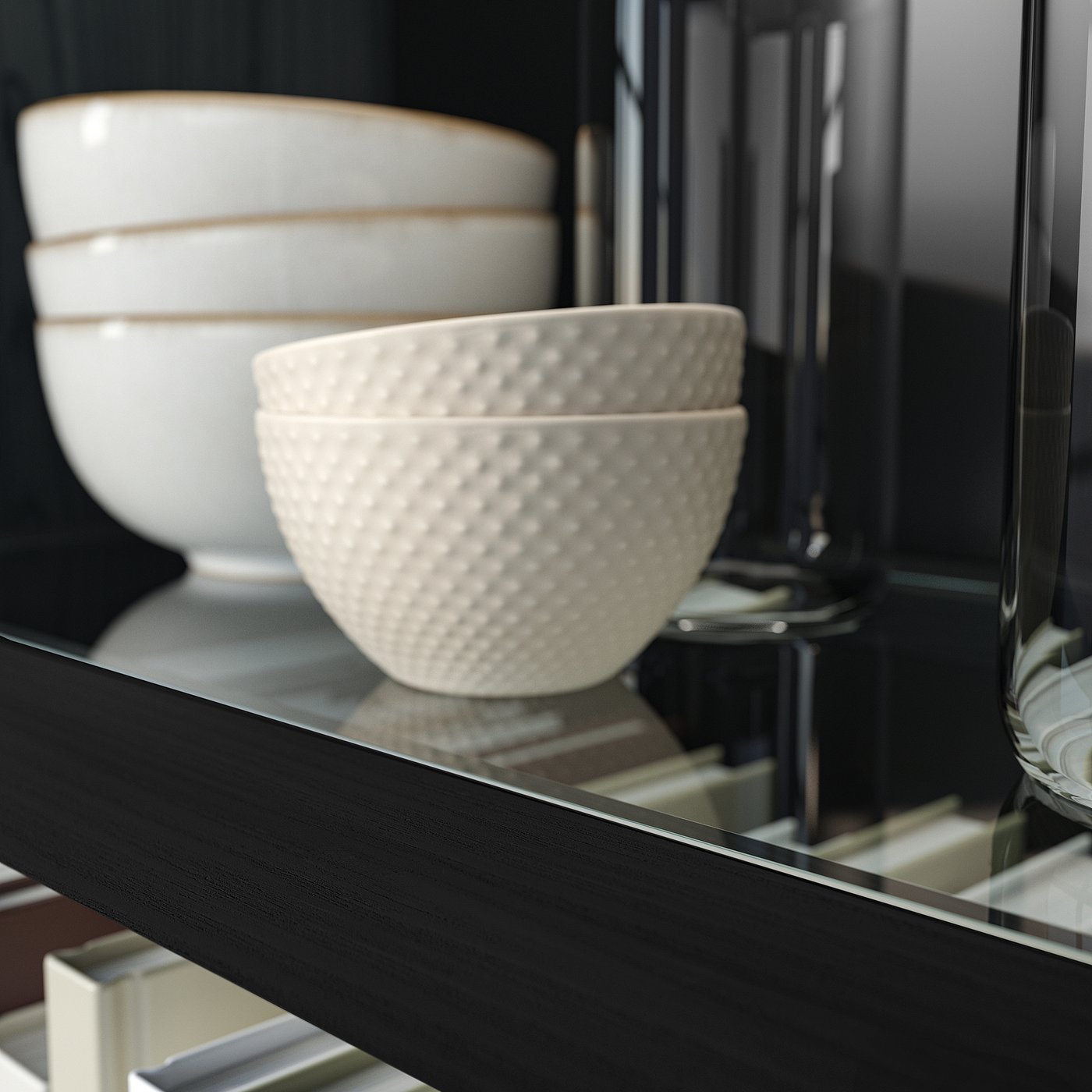 Glass-door cabinet with base, black/clear glass 3