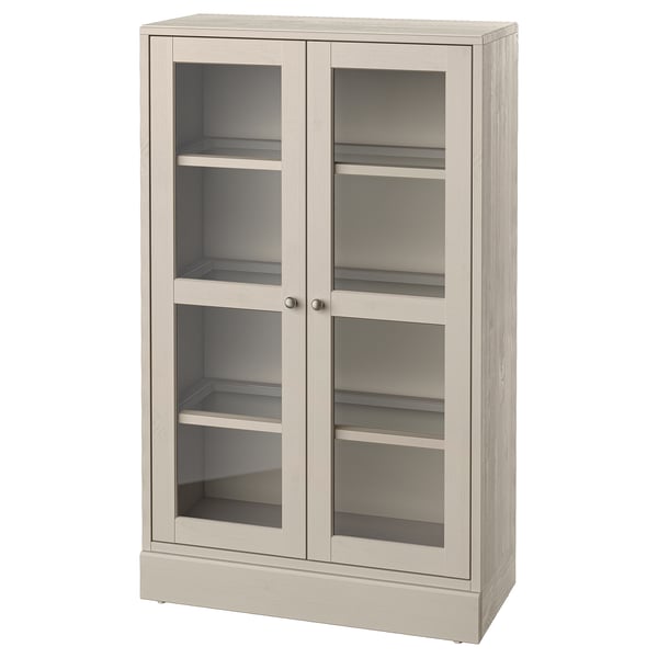 HAVSTA Glass-door cabinet with base, gray-beige/clear glass, 31 7/8x14 5/8x52 3/4 "