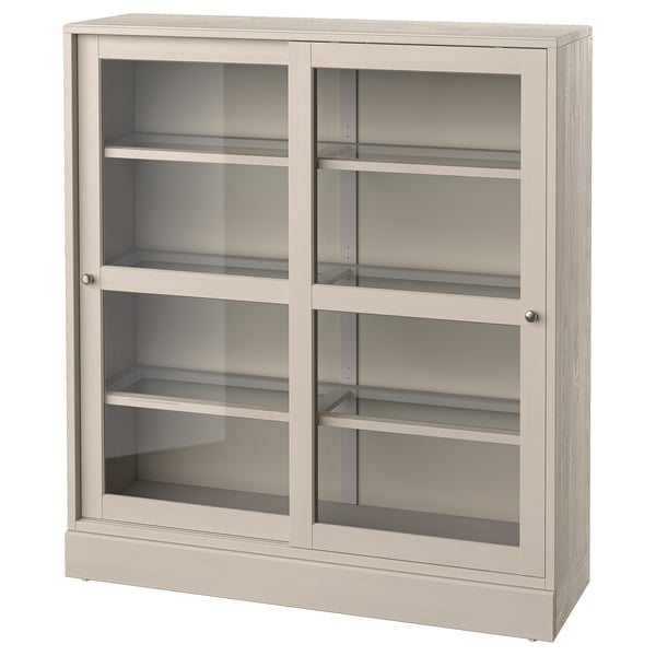 HAVSTA Glass-door cabinet with base, gray-beige/clear glass, 47 5/8x14 5/8x52 3/4 "