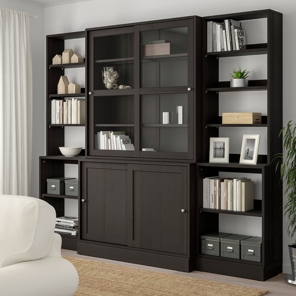 Havsta Storage With Sliding Glass Doors Dark Brown 95 5 8x18 1