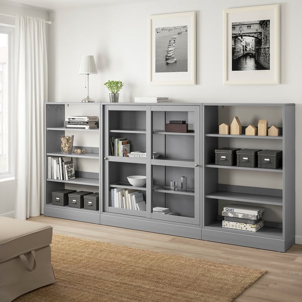 Havsta Storage With Sliding Glass Doors Gray 111 3 8x14 5 8x52 3