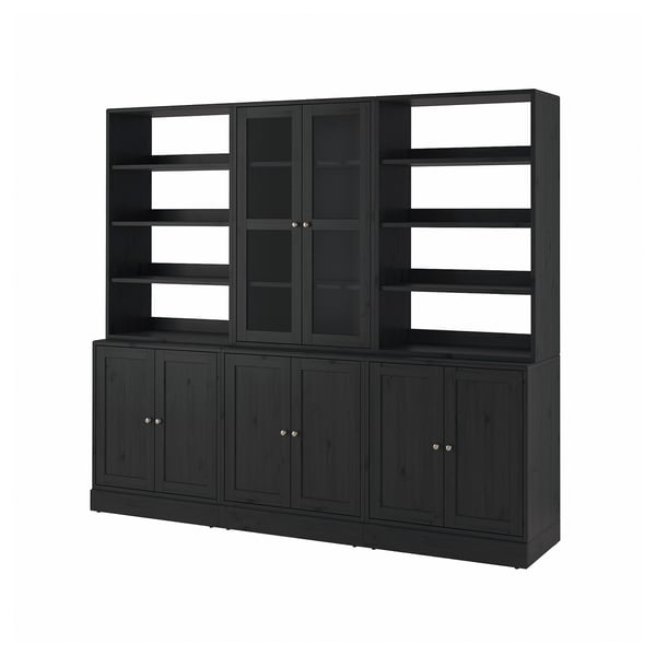 HAVSTA Storage combination w/glass doors, black, 95 5/8x18 1/2x83 1/2 "