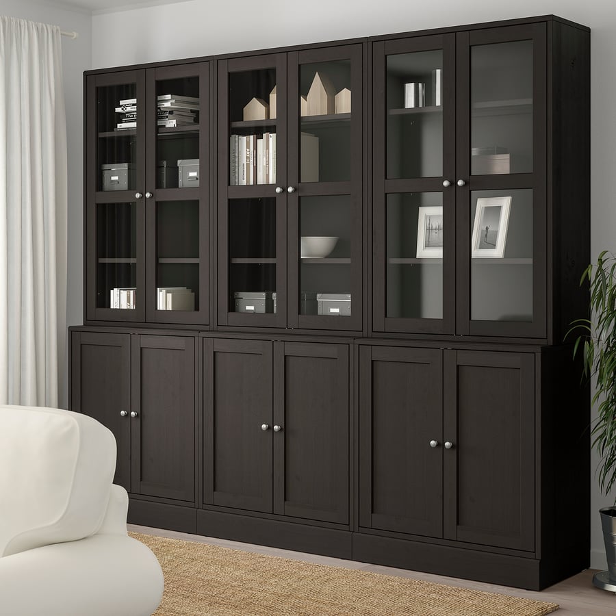 HAVSTA storage combination w/glass doors, dark brown, 955/8x181/2x831/2