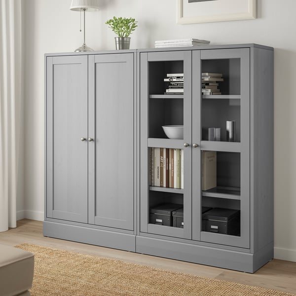 HAVSTA Storage combination w/glass doors, gray, 633/4x145/8x523/4" IKEA