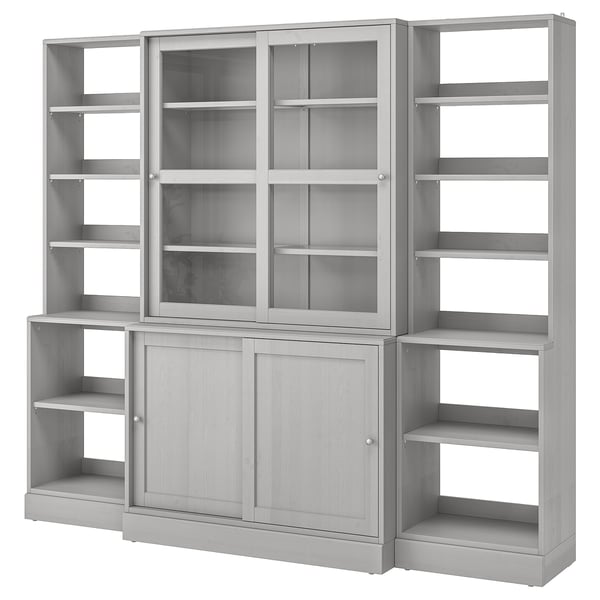 HAVSTA storage with sliding glass doors, gray, 955/8x181/2x831/2" IKEA