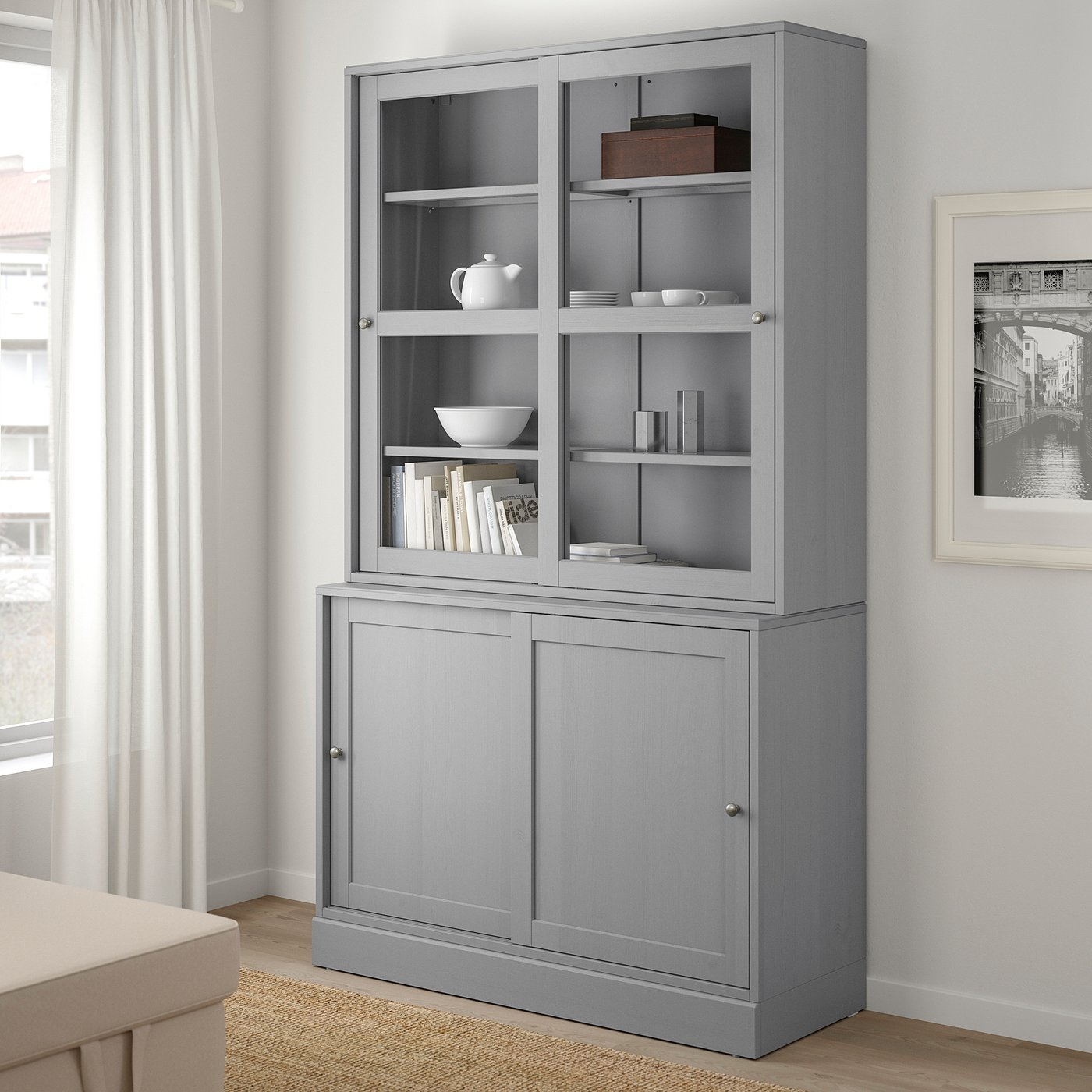 HAVSTA Storage with sliding glass doors, gray, 475/8x181/2x831/2" IKEA